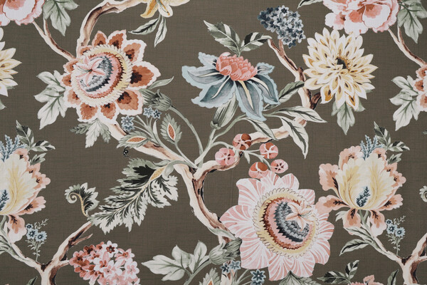 Hamilton Melrose Printed Cotton Drapery Fabric in Olive 