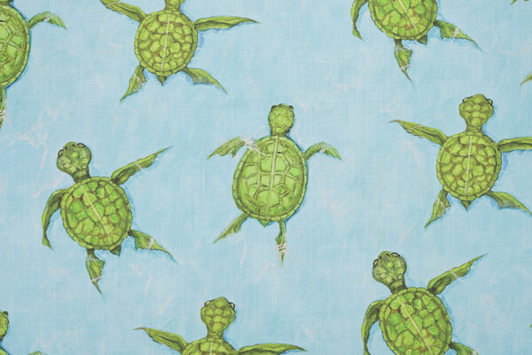 Hamilton Kemp Printed Cotton Drapery Fabric in Aqua 