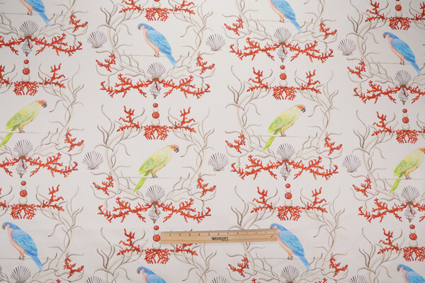 Hamilton Buffett Printed Cotton Drapery Fabric in Coral 