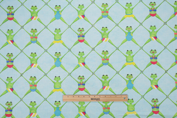 Hamilton Ribbit Printed Cotton Drapery Fabric in Aqua 