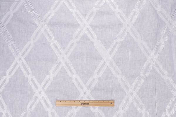 Thibaut Fusion Trellis W736150 Embroidered Sheer Linen Drapery Fabric in White 