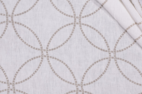 Anna French Ronda AW9119 Embroidered Linen Drapery Fabric in White for Thibaut 