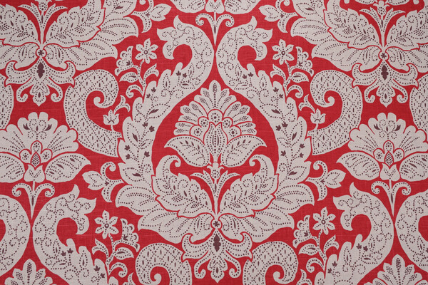 Suburban Betsy Printed Linen Drapery Fabric in Red 