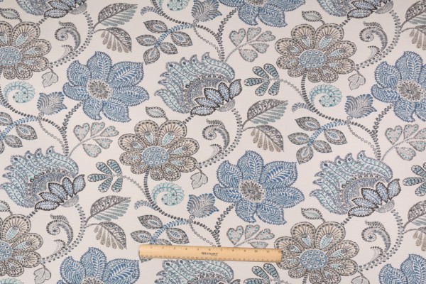 Richloom Busan Printed Polyester Outdoor Fabric in Denim 
