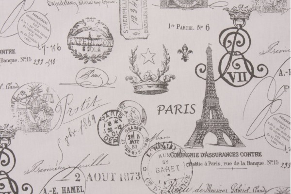 Sample of Premier Prints French Stamp Twill Printed Cotton Drapery Fabric in Sherbet Gray