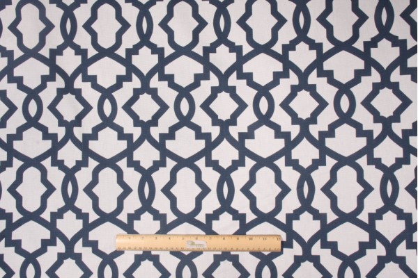 Sample of Premier Prints Sheffield Printed Cotton Drapery Fabric in Premier Navy